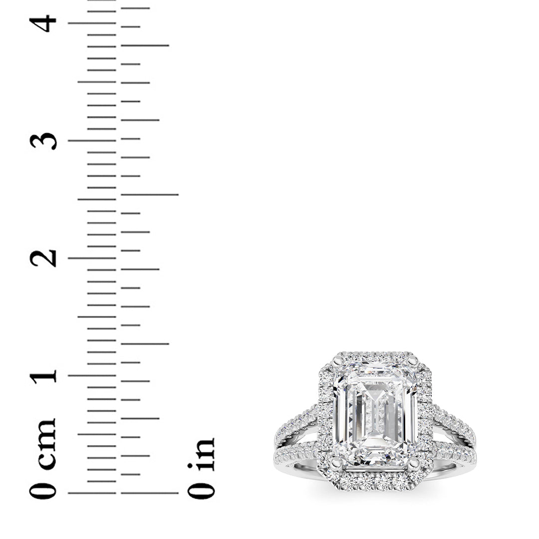 3CTW Emerald Shaped Lab Grown Diamond (F/VS) Split shank Accented Ring in 14K Gold