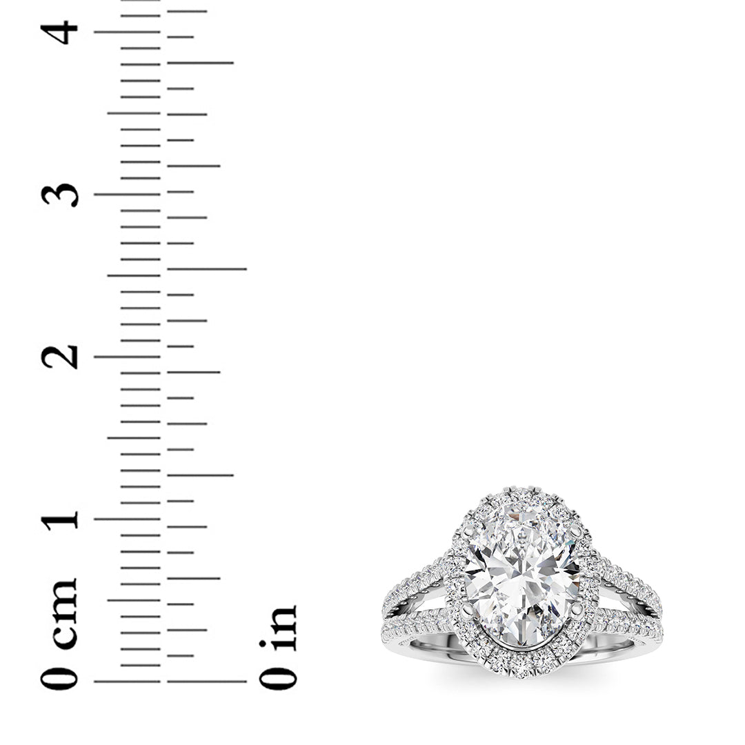 2CTW Oval Shaped Lab Grown Diamond (F/VS) Split shank Accented Ring in 14K Gold