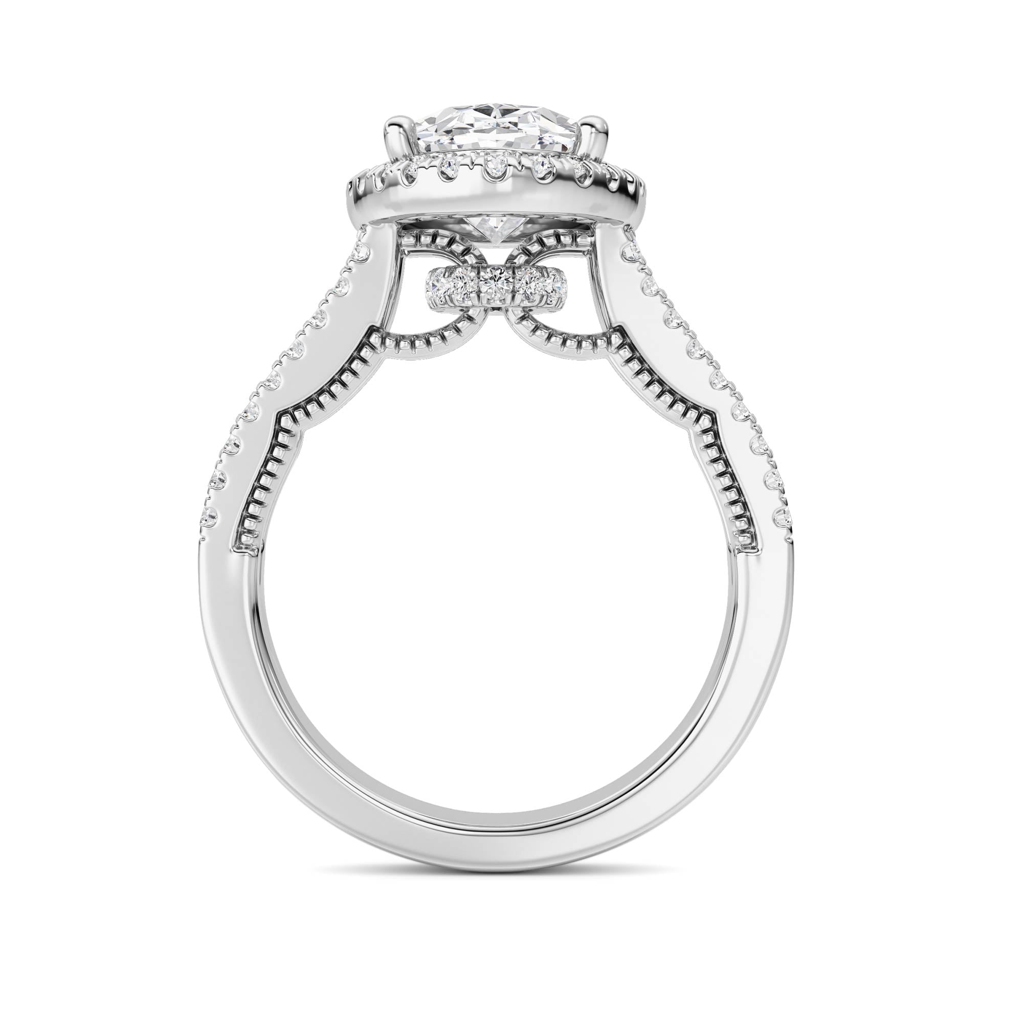 3CTW Oval Shaped Lab Grown Diamond (F/VS) Split shank Accented Ring in 14K Gold