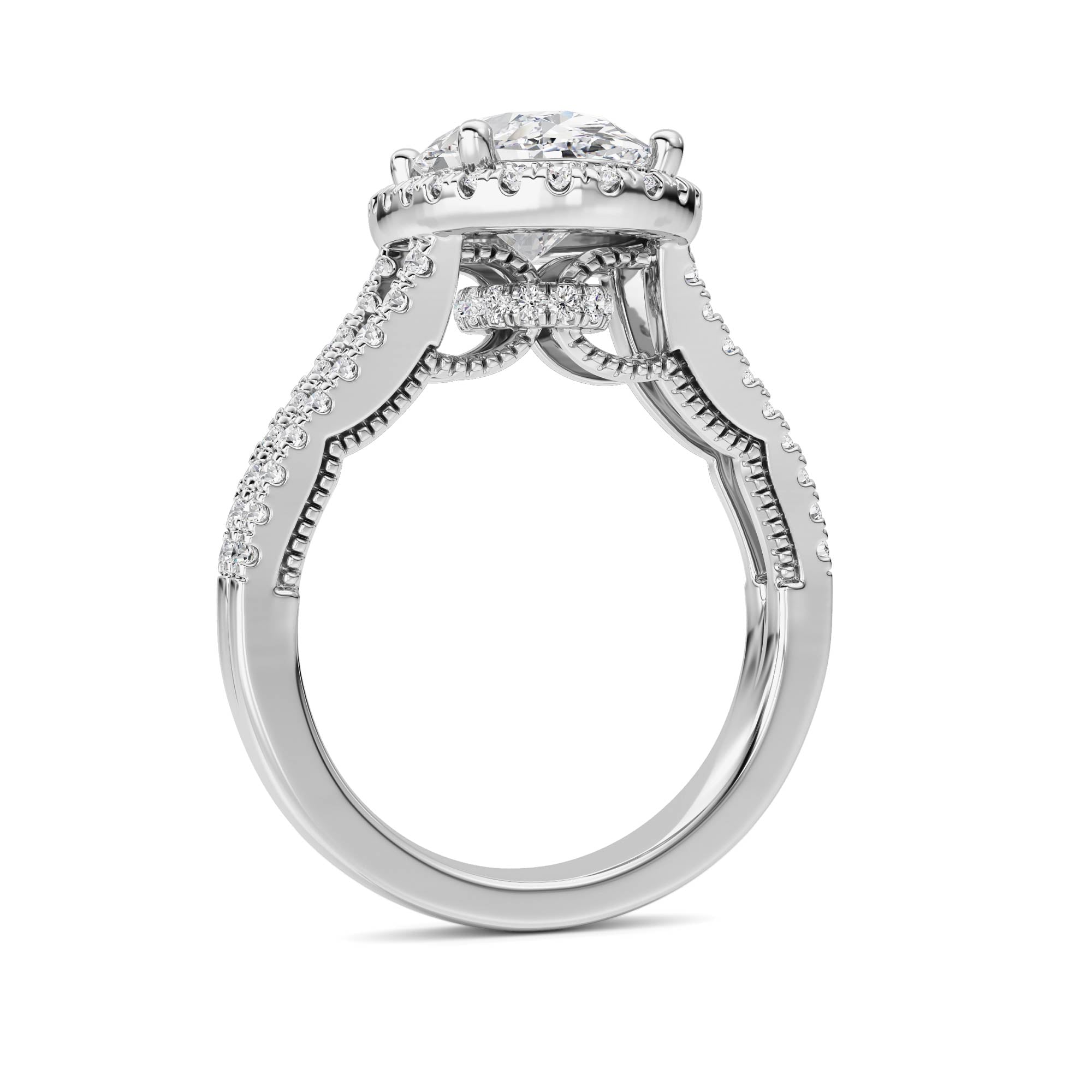 3CTW Oval Shaped Lab Grown Diamond (F/VS) Split shank Accented Ring in 14K Gold