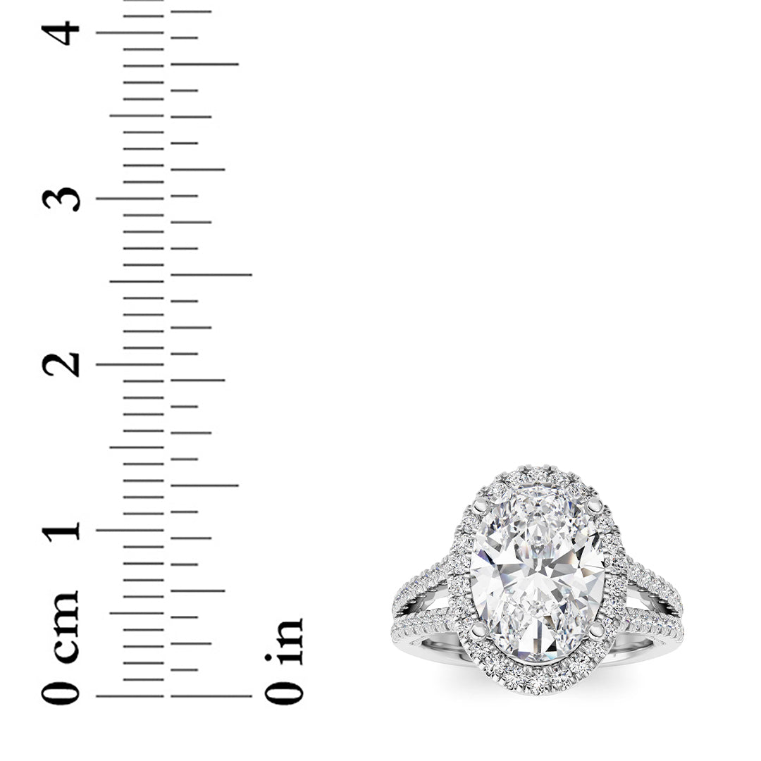 3CTW Oval Shaped Lab Grown Diamond (F/VS) Split shank Accented Ring in 14K Gold