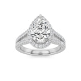 2CTW Pear Shaped Lab Grown Diamond (F/VS) Split Shank Accented Ring in 14K Gold