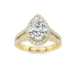 2CTW Pear Shaped Lab Grown Diamond (F/VS) Split Shank Accented Ring in 14K Gold