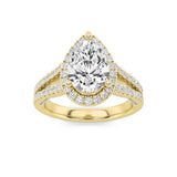 2CTW Pear Shaped Lab Grown Diamond (F/VS) Split Shank Accented Ring in 14K Gold