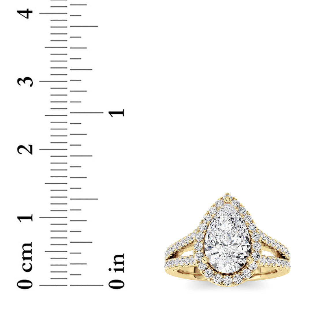 2CTW Pear Shaped Lab Grown Diamond (F/VS) Split Shank Accented Ring in 14K Gold