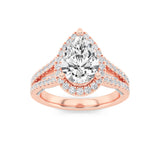 2CTW Pear Shaped Lab Grown Diamond (F/VS) Split Shank Accented Ring in 14K Gold