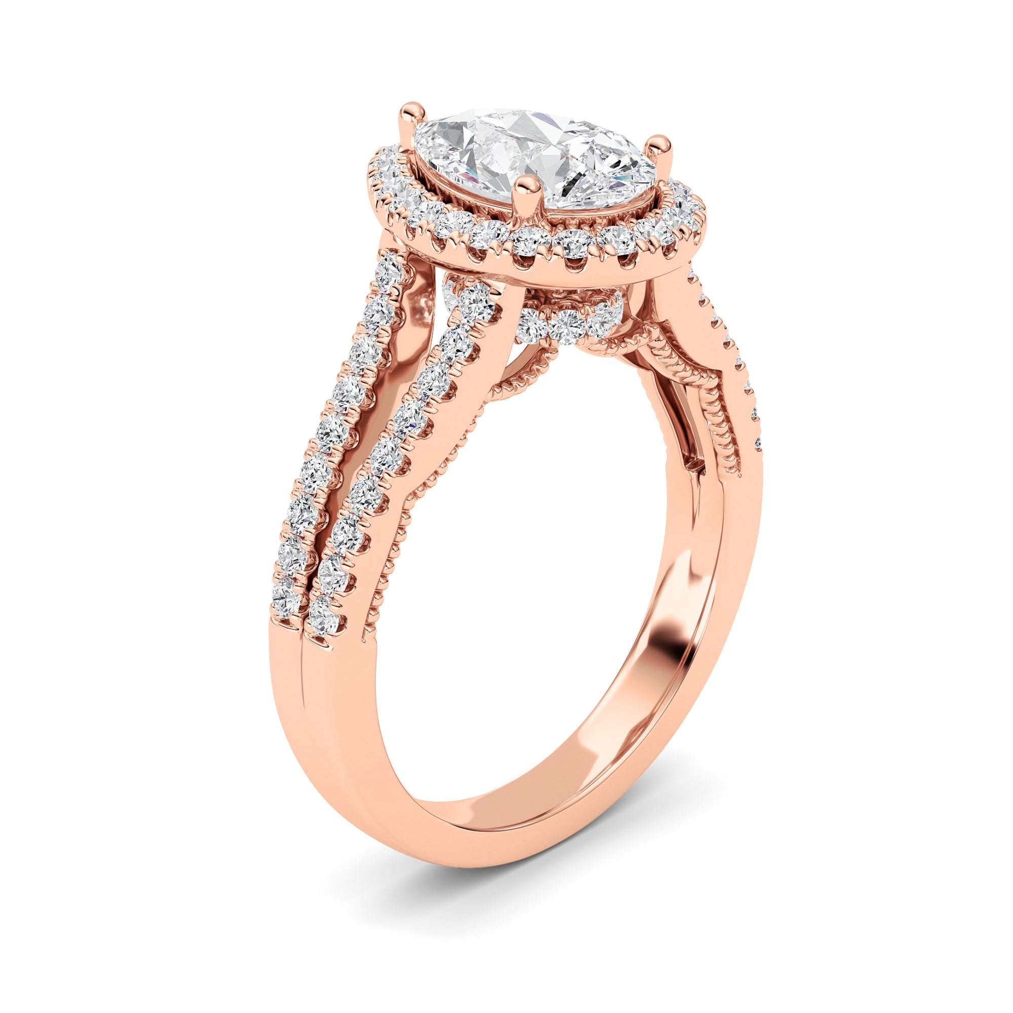 2CTW Pear Shaped Lab Grown Diamond (F/VS) Split Shank Accented Ring in 14K Gold