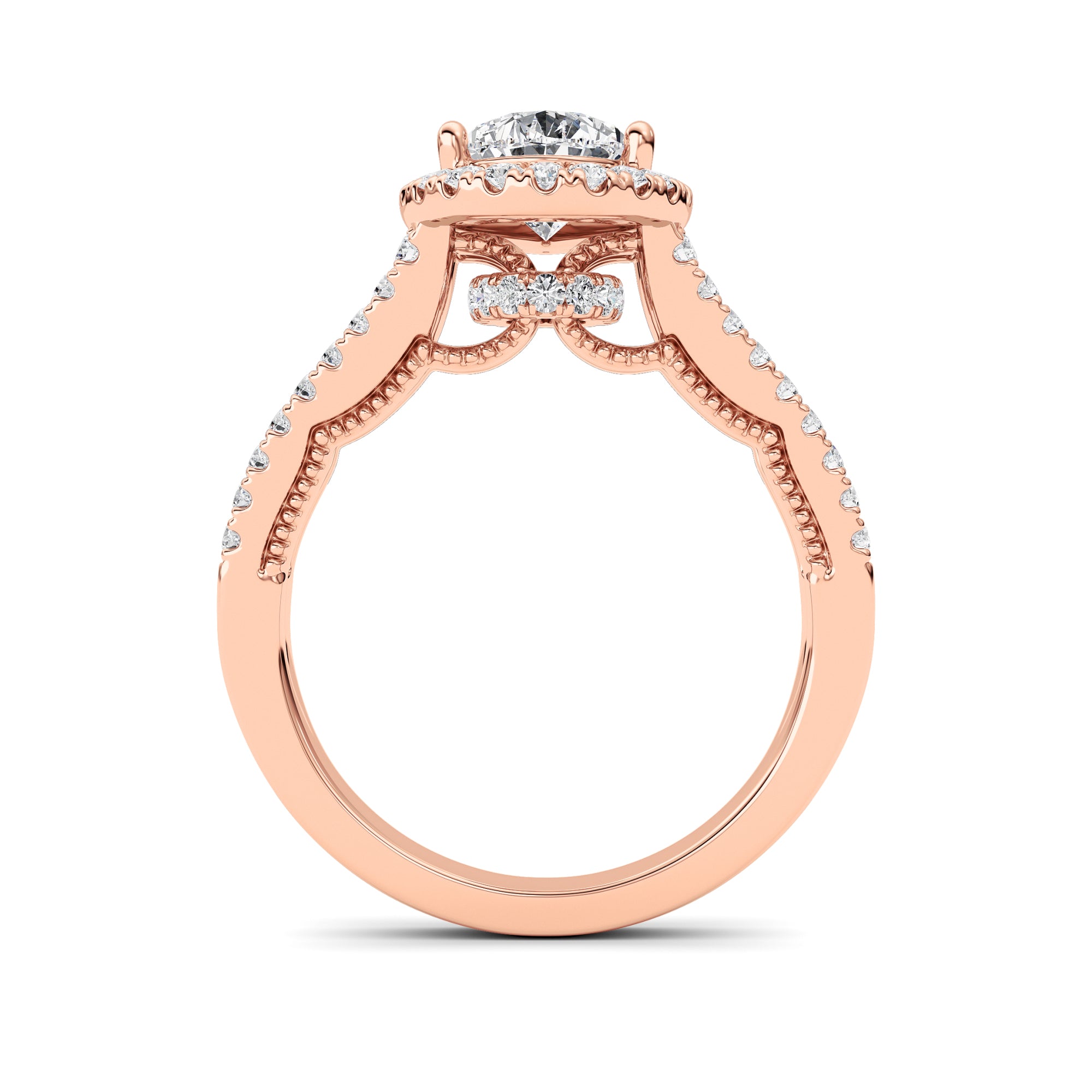 2CTW Pear Shaped Lab Grown Diamond (F/VS) Split Shank Accented Ring in 14K Gold