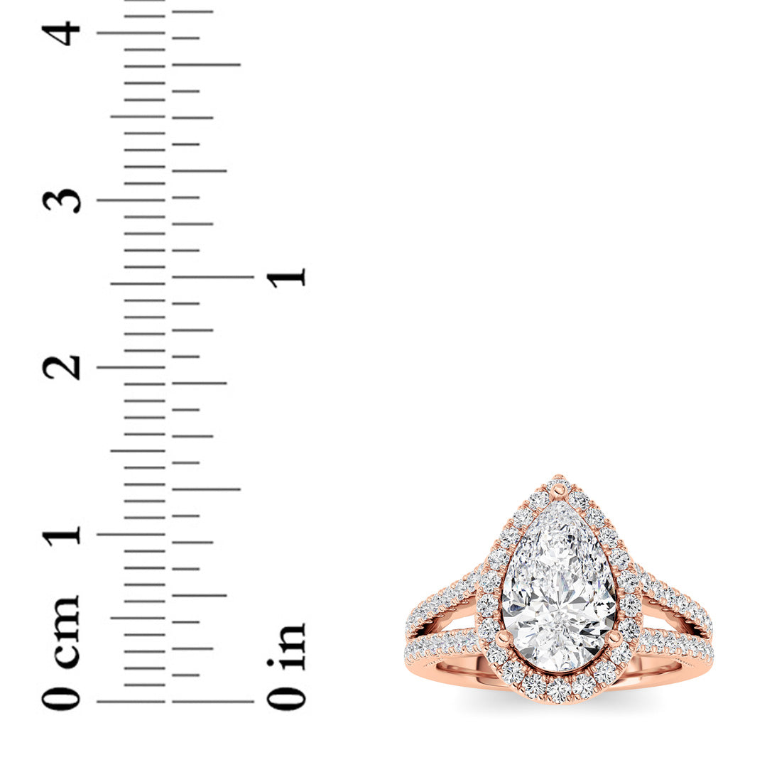 2CTW Pear Shaped Lab Grown Diamond (F/VS) Split Shank Accented Ring in 14K Gold