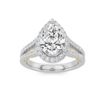 2CTW Pear Shaped Lab Grown Diamond (F/VS) Split Shank Accented Ring in 14K Gold