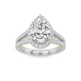 2CTW Pear Shaped Lab Grown Diamond (F/VS) Split Shank Accented Ring in 14K Gold