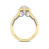 2CTW Pear Shaped Lab Grown Diamond (F/VS) Split Shank Accented Ring in 14K Gold
