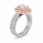 2CTW Oval Shaped Lab Grown Diamond (F/VS) Double Halo Bridal Set Engagement Ring Set in 14K Gold