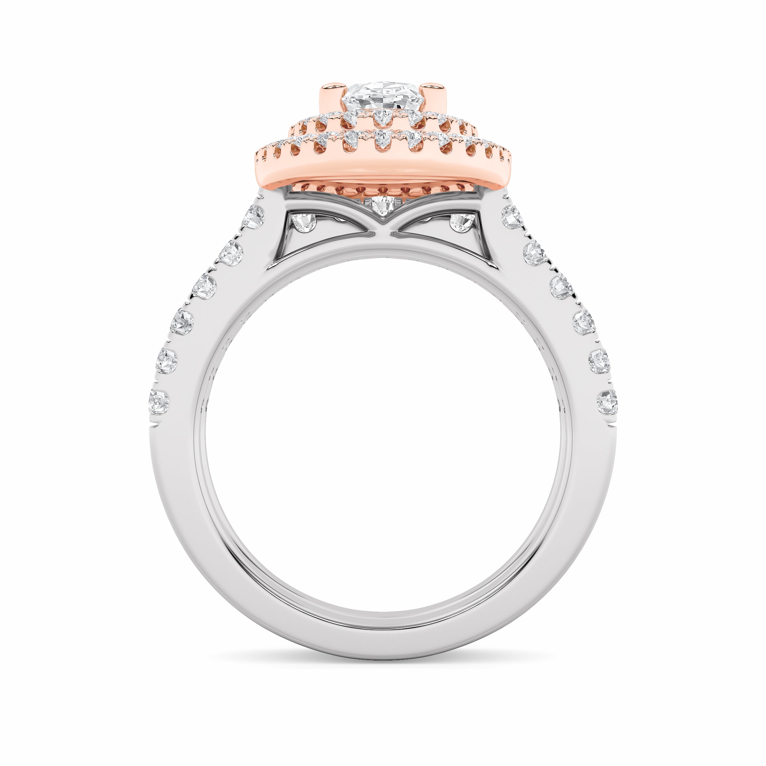 2CTW Oval Shaped Lab Grown Diamond (F/VS) Double Halo Bridal Set Engagement Ring Set in 14K Gold