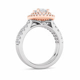 2CTW Oval Shaped Lab Grown Diamond (F/VS) Double Halo Bridal Set Engagement Ring Set in 14K Gold