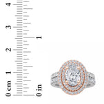 2CTW Oval Shaped Lab Grown Diamond (F/VS) Double Halo Bridal Set Engagement Ring Set in 14K Gold