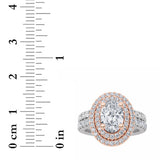 2CTW Oval Shaped Lab Grown Diamond (F/VS) Double Halo Bridal Set Engagement Ring Set in 14K Gold