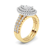 2CTW Pear Shaped Lab Grown Diamond (F/VS) Double Halo Bridal Set Engagement Ring Set in 14K Gold