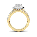 2CTW Pear Shaped Lab Grown Diamond (F/VS) Double Halo Bridal Set Engagement Ring Set in 14K Gold
