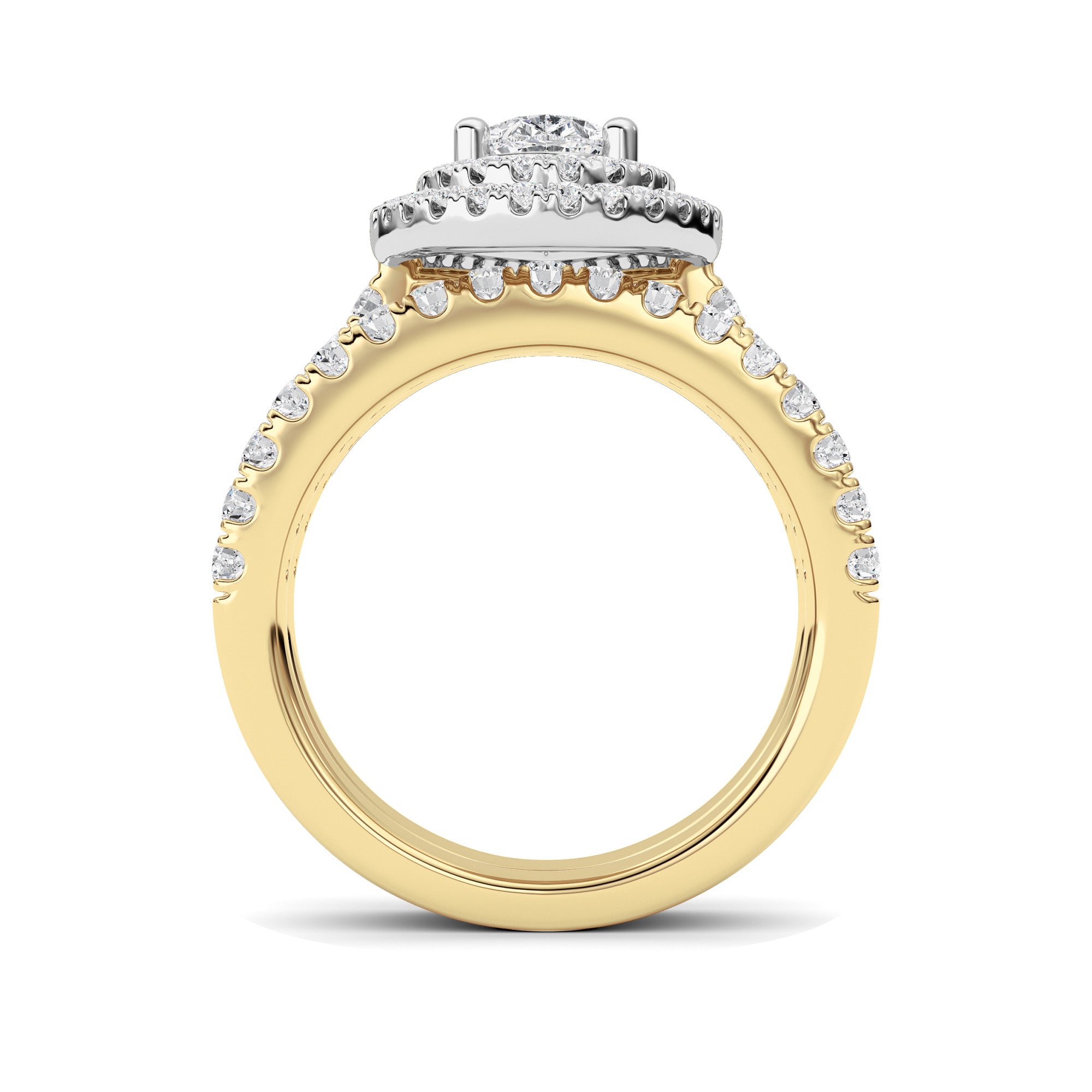 2CTW Pear Shaped Lab Grown Diamond (F/VS) Double Halo Bridal Set Engagement Ring Set in 14K Gold