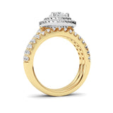 2CTW Pear Shaped Lab Grown Diamond (F/VS) Double Halo Bridal Set Engagement Ring Set in 14K Gold