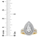 2CTW Pear Shaped Lab Grown Diamond (F/VS) Double Halo Bridal Set Engagement Ring Set in 14K Gold