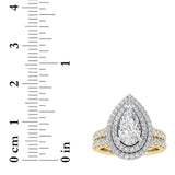 2CTW Pear Shaped Lab Grown Diamond (F/VS) Double Halo Bridal Set Engagement Ring Set in 14K Gold