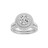 2CTW Round Shaped Lab Grown Diamond (F/VS) Double Halo Bridal Set Engagement Ring Set in 14K Gold