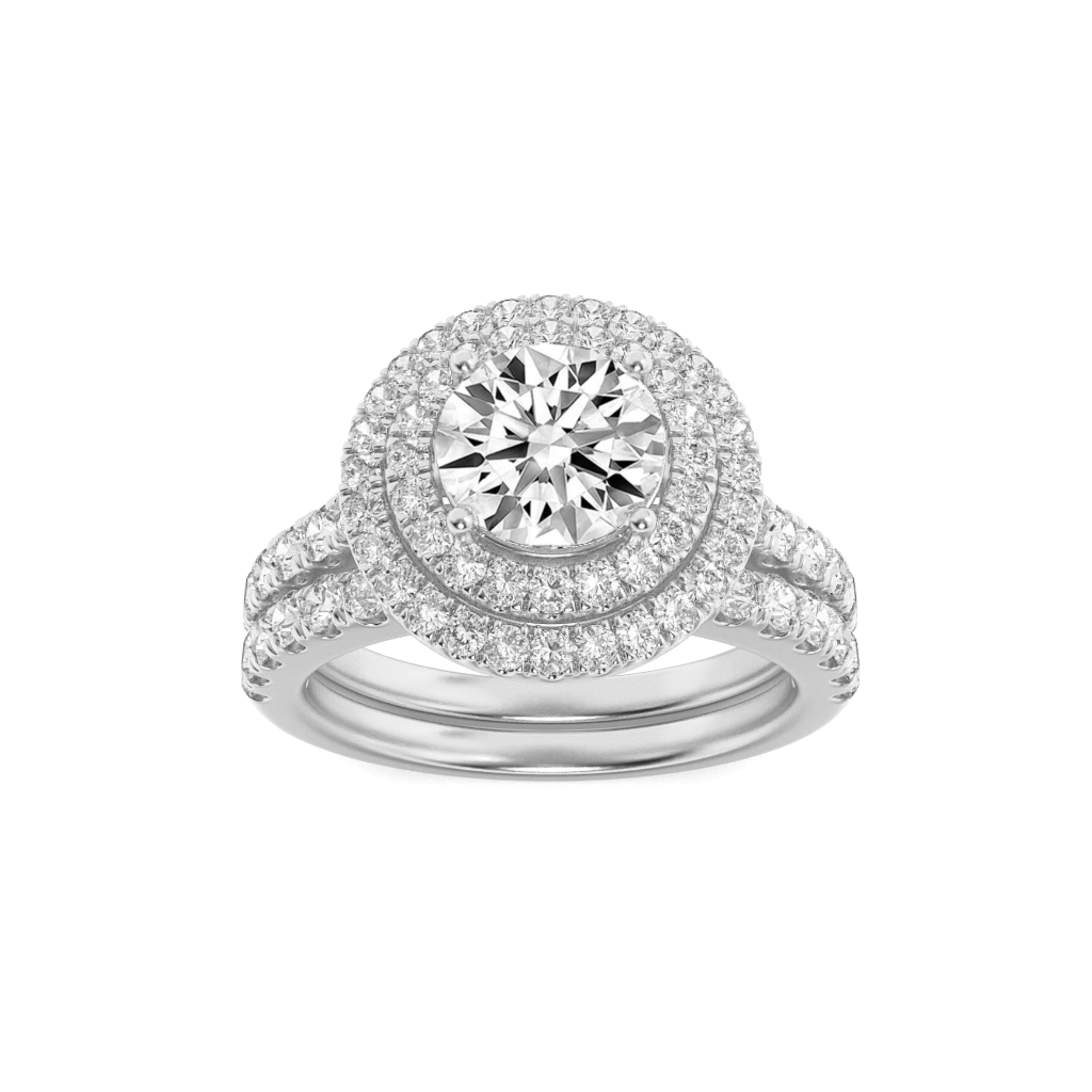 2CTW Round Shaped Lab Grown Diamond (F/VS) Double Halo Bridal Set Engagement Ring Set in 14K Gold