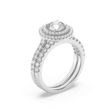 2CTW Round Shaped Lab Grown Diamond (F/VS) Double Halo Bridal Set Engagement Ring Set in 14K Gold