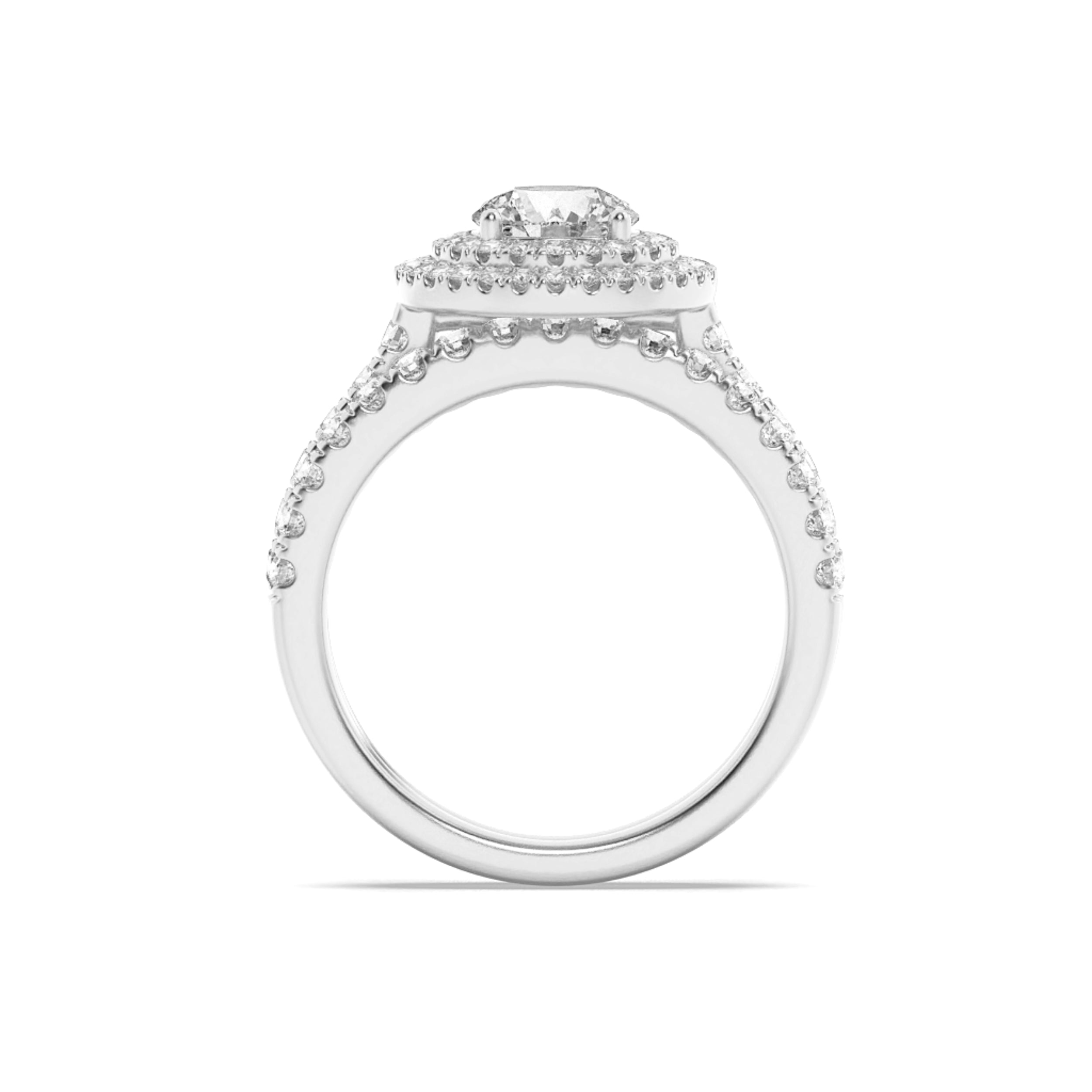 2CTW Round Shaped Lab Grown Diamond (F/VS) Double Halo Bridal Set Engagement Ring Set in 14K Gold