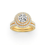 2CTW Round Shaped Lab Grown Diamond (F/VS) Double Halo Bridal Set Engagement Ring Set in 14K Gold