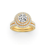 2CTW Round Shaped Lab Grown Diamond (F/VS) Double Halo Bridal Set Engagement Ring Set in 14K Gold
