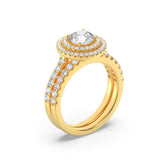 2CTW Round Shaped Lab Grown Diamond (F/VS) Double Halo Bridal Set Engagement Ring Set in 14K Gold