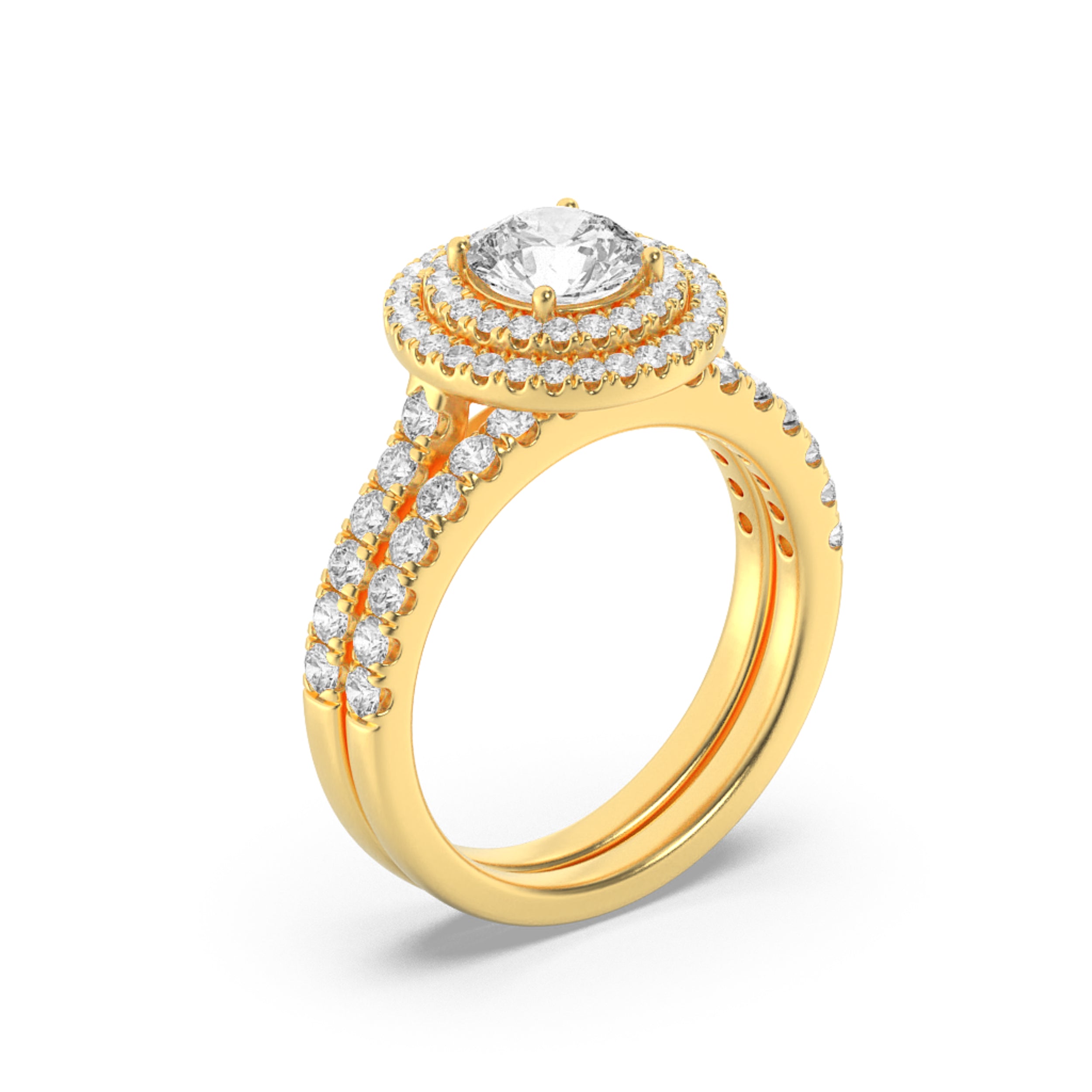 2CTW Round Shaped Lab Grown Diamond (F/VS) Double Halo Bridal Set Engagement Ring Set in 14K Gold