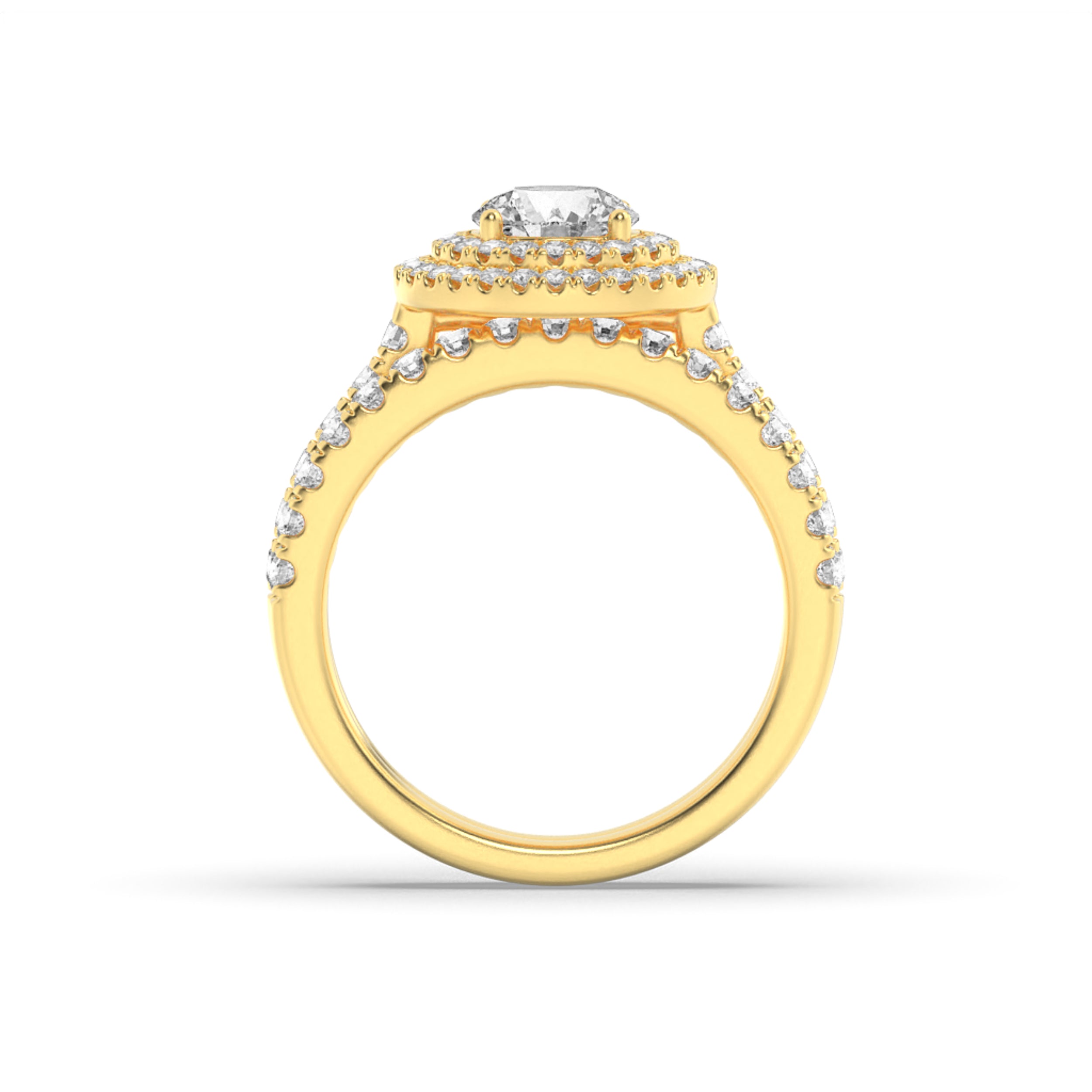2CTW Round Shaped Lab Grown Diamond (F/VS) Double Halo Bridal Set Engagement Ring Set in 14K Gold