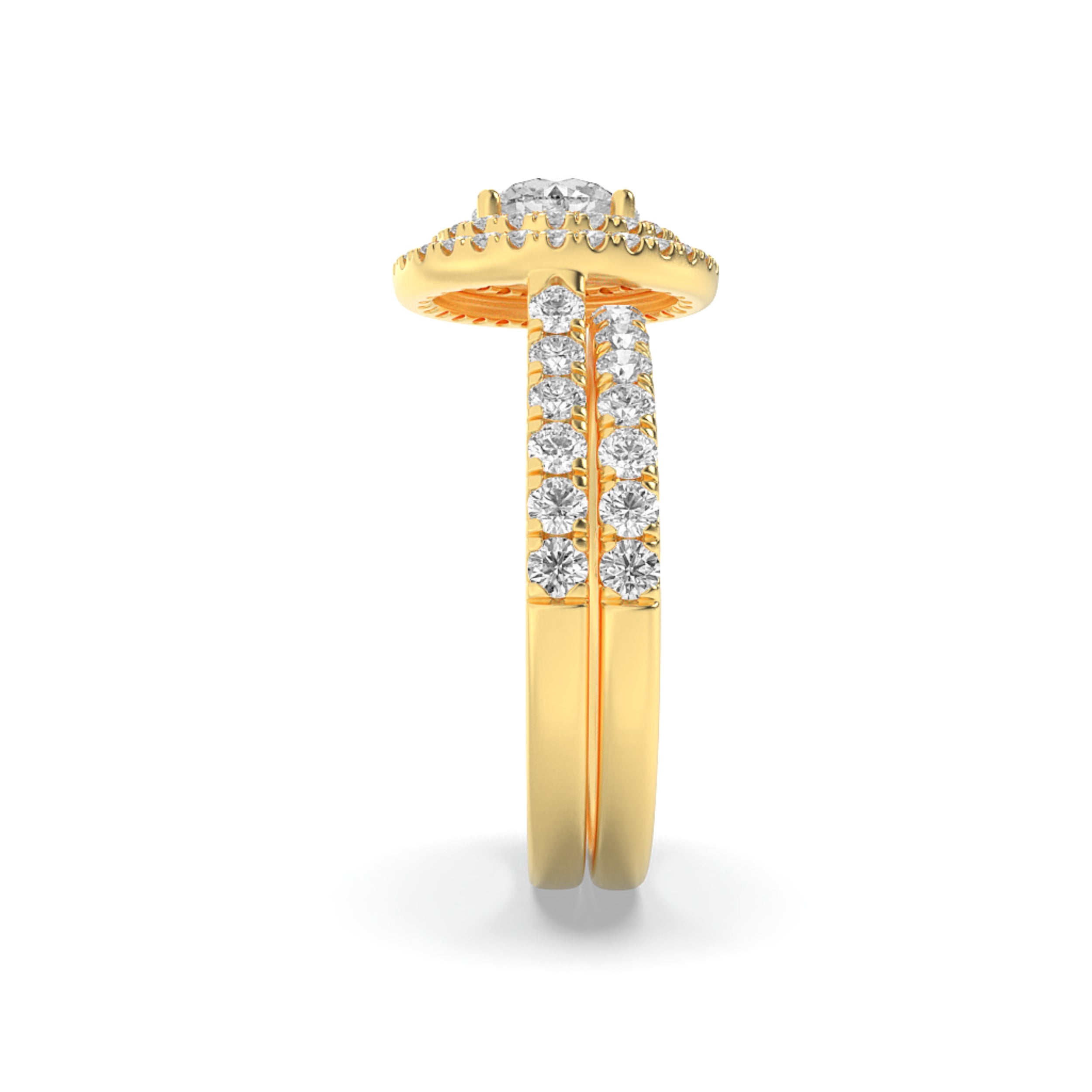 2CTW Round Shaped Lab Grown Diamond (F/VS) Double Halo Bridal Set Engagement Ring Set in 14K Gold