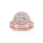 2CTW Round Shaped Lab Grown Diamond (F/VS) Double Halo Bridal Set Engagement Ring Set in 14K Gold