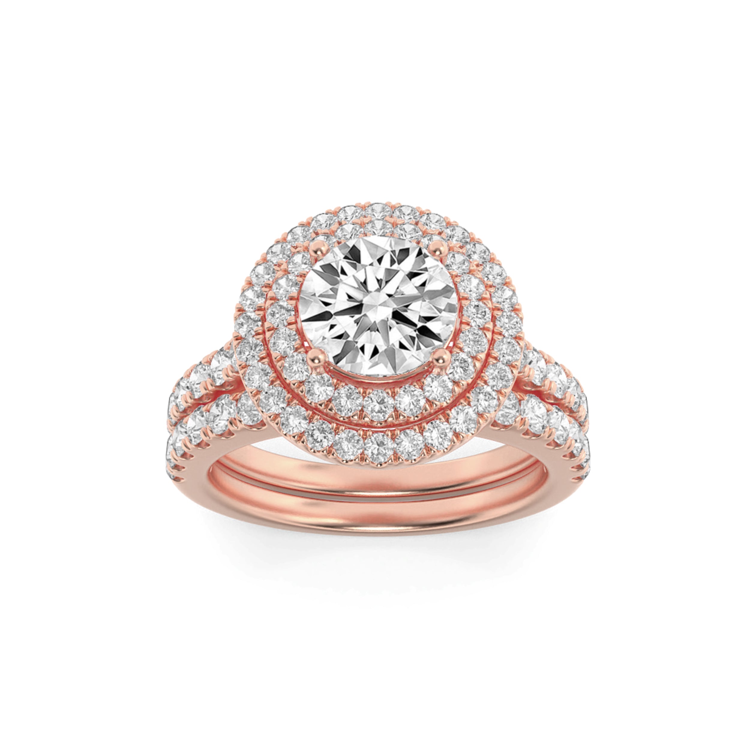 2CTW Round Shaped Lab Grown Diamond (F/VS) Double Halo Bridal Set Engagement Ring Set in 14K Gold