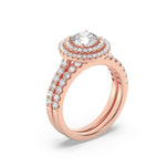 2CTW Round Shaped Lab Grown Diamond (F/VS) Double Halo Bridal Set Engagement Ring Set in 14K Gold