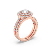 2CTW Round Shaped Lab Grown Diamond (F/VS) Double Halo Bridal Set Engagement Ring Set in 14K Gold