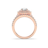 2CTW Round Shaped Lab Grown Diamond (F/VS) Double Halo Bridal Set Engagement Ring Set in 14K Gold