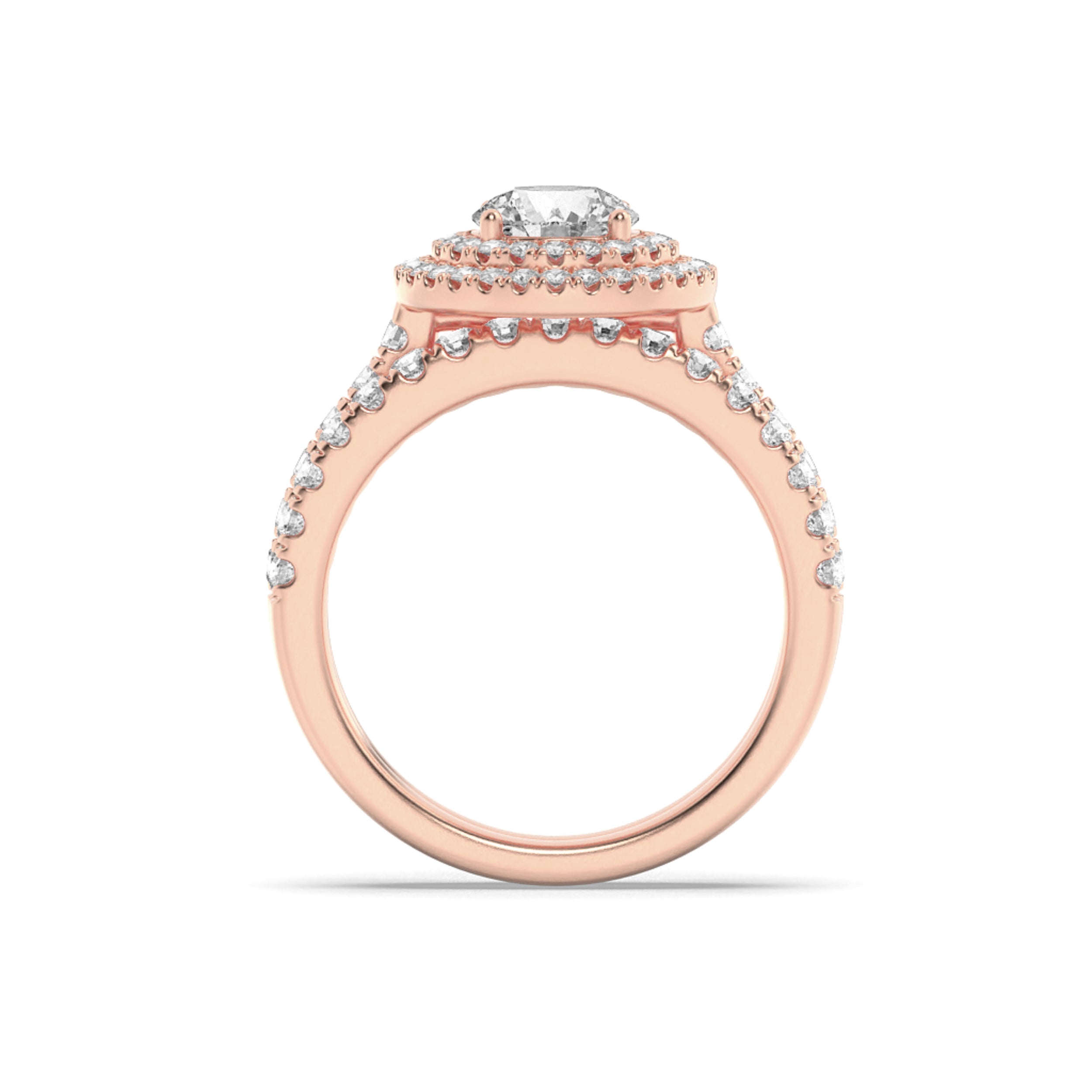 2CTW Round Shaped Lab Grown Diamond (F/VS) Double Halo Bridal Set Engagement Ring Set in 14K Gold