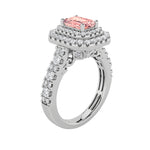 2CTW Emerald Shaped Lab Grown Diamond (F/VS) Double Halo Engagement Ring in 14K Gold