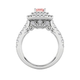 2CTW Emerald Shaped Lab Grown Diamond (F/VS) Double Halo Engagement Ring in 14K Gold