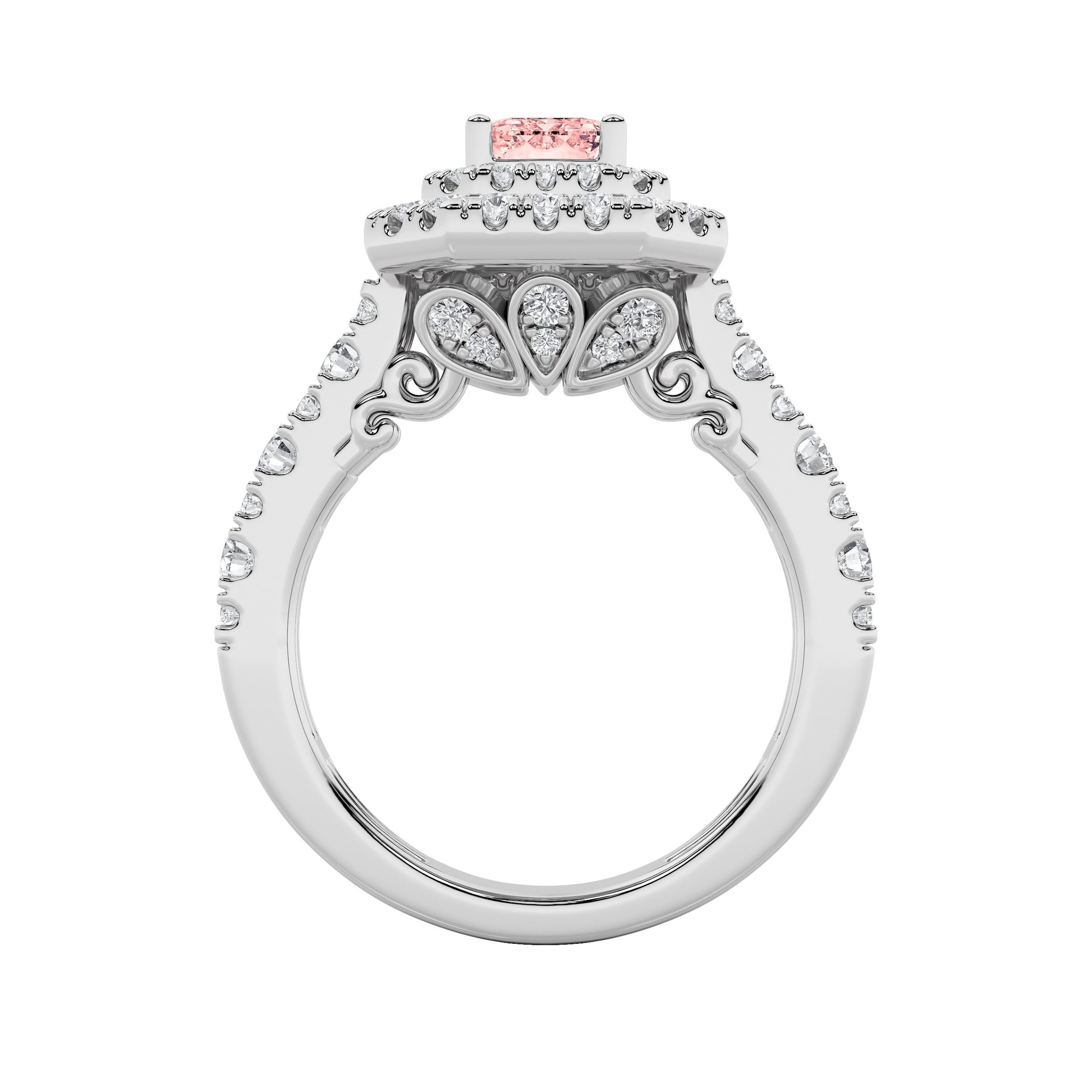 2CTW Emerald Shaped Lab Grown Diamond (F/VS) Double Halo Engagement Ring in 14K Gold