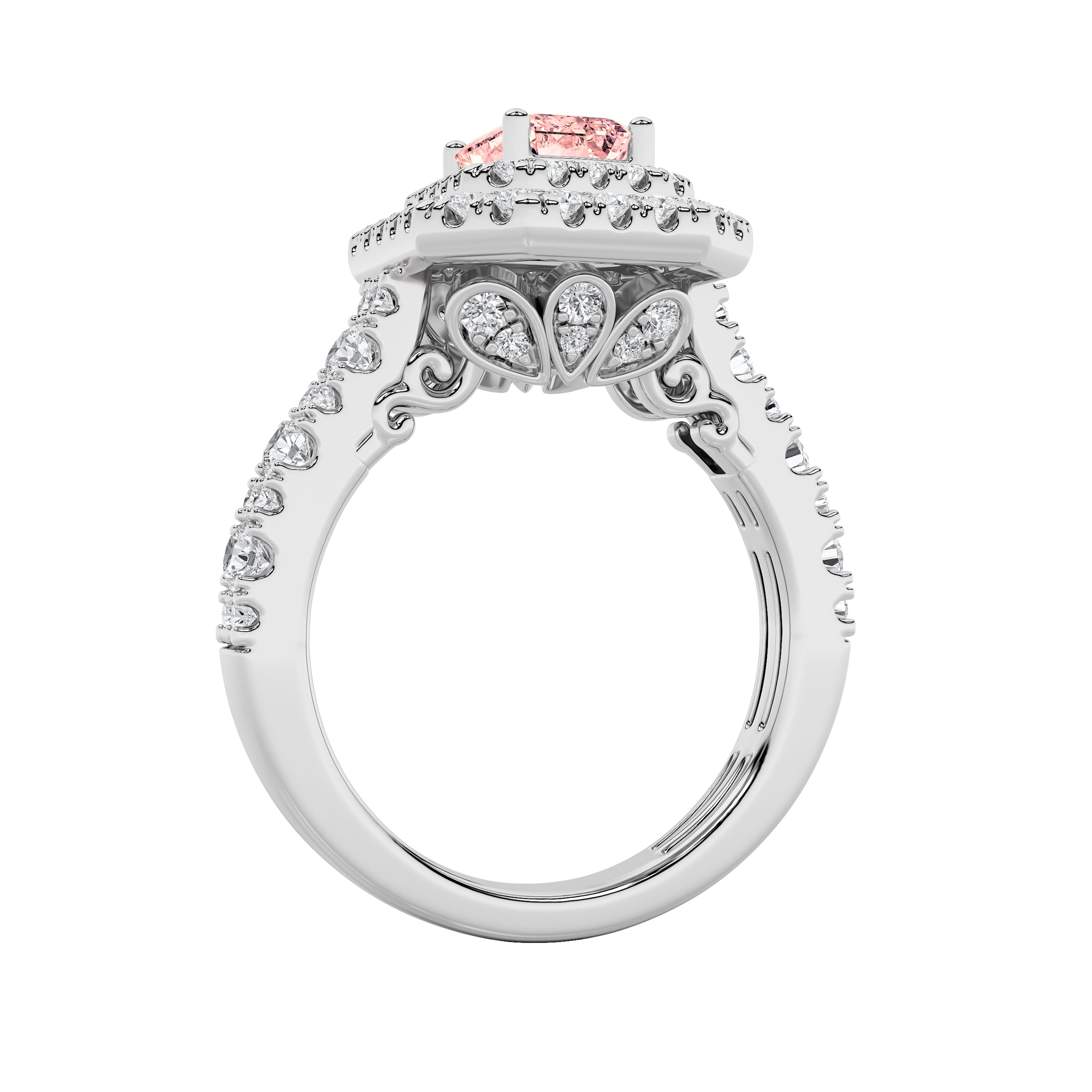 2CTW Emerald Shaped Lab Grown Diamond (F/VS) Double Halo Engagement Ring in 14K Gold