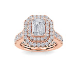 2CTW Emerald Shaped Lab Grown Diamond (F/VS) Double Halo Engagement Ring in 14K Gold