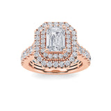 2CTW Emerald Shaped Lab Grown Diamond (F/VS) Double Halo Engagement Ring in 14K Gold