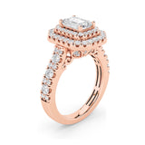 2CTW Emerald Shaped Lab Grown Diamond (F/VS) Double Halo Engagement Ring in 14K Gold